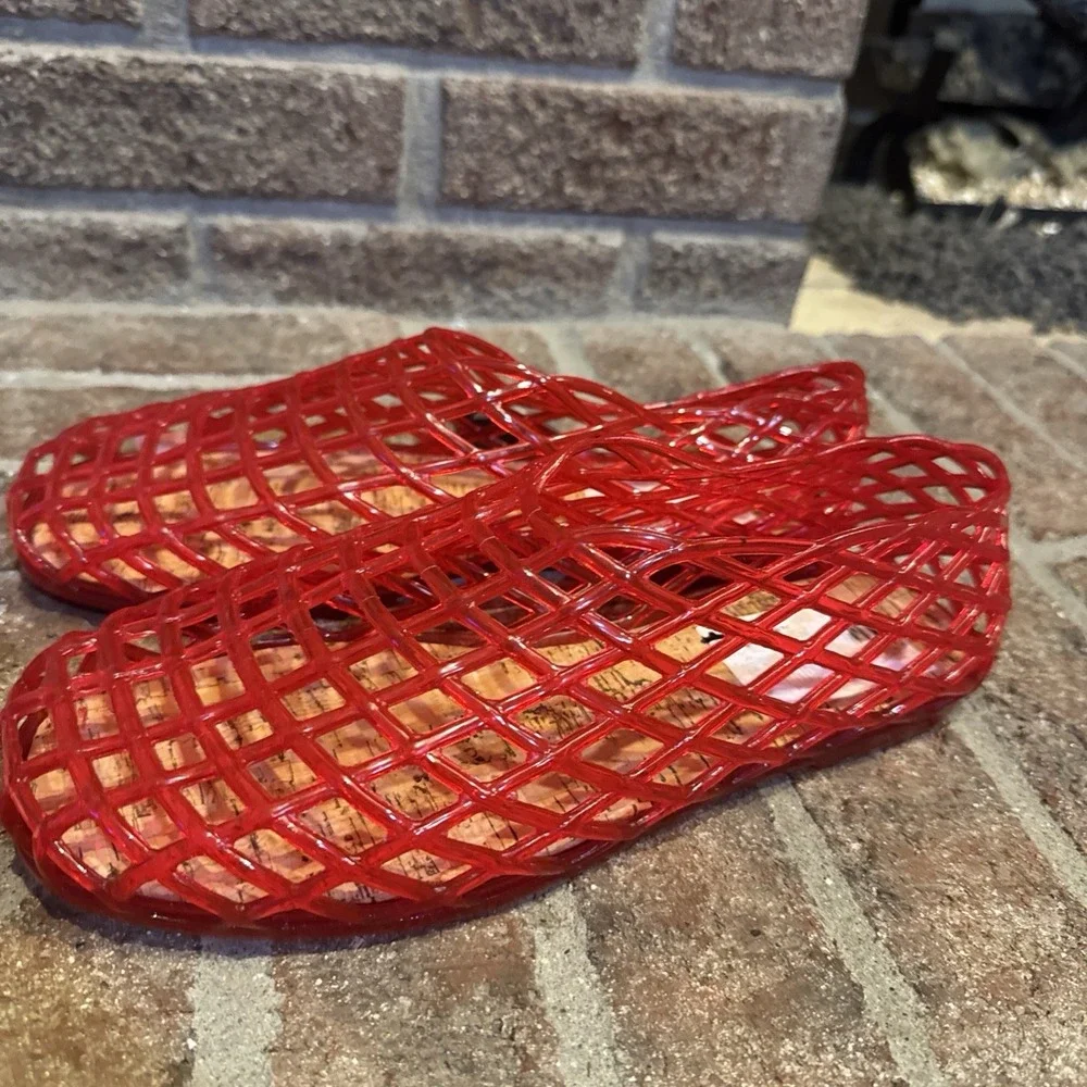 MIA Womens Darleene Jelly Mesh Slip On Flat Open Grid Rubber Shoes Red Sz 9 #562